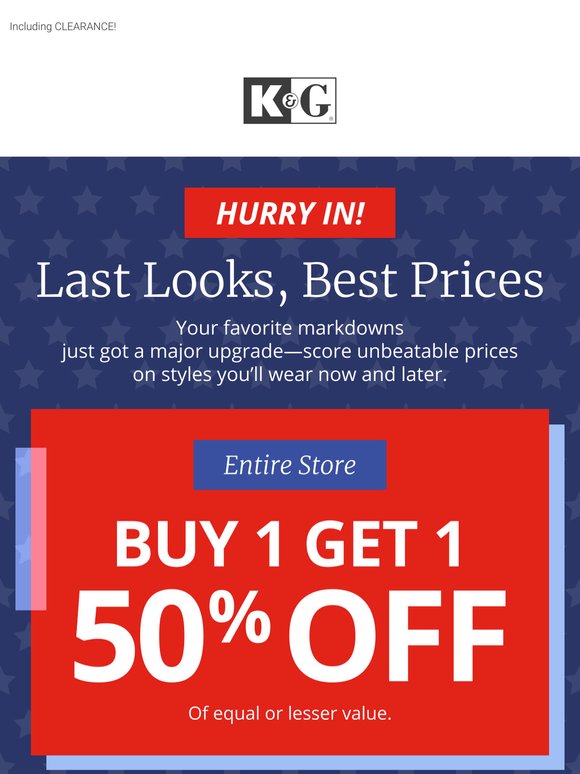 IT'S HERE: Buy 1 Get 1 50% Off Entire Store