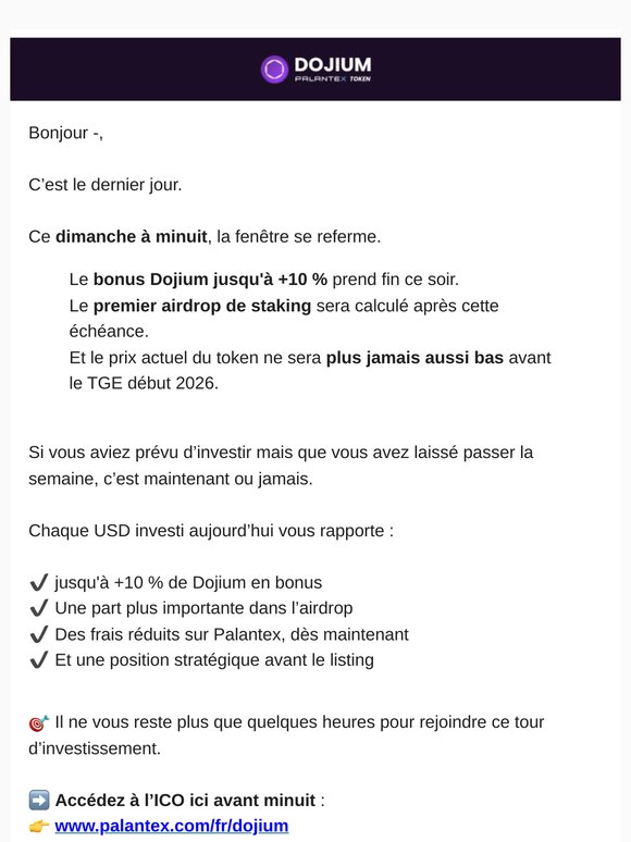 ⏳ Clôture à minuit – dernière chance pour le Dojium