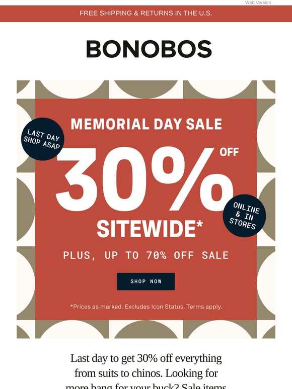 Final Day for 30% Off Pants, Suits & More