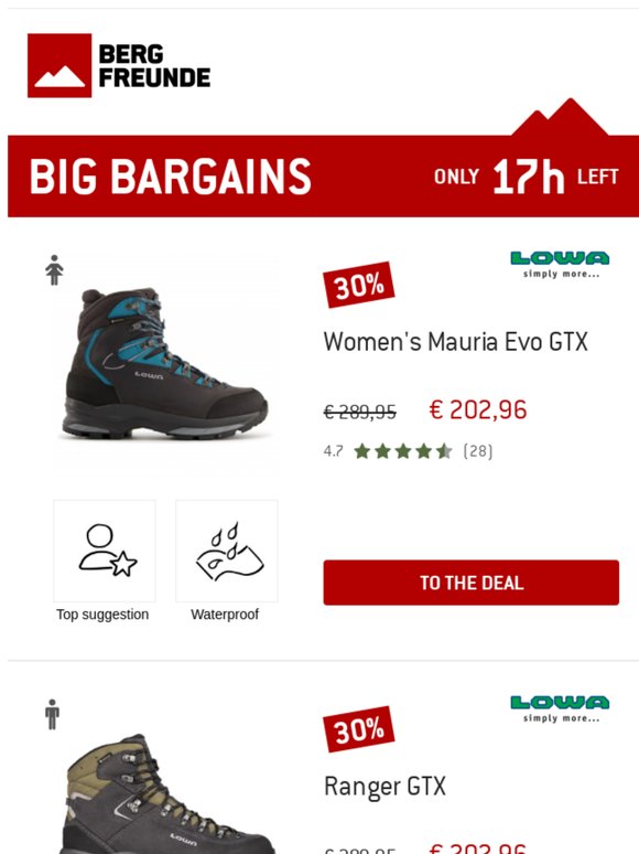 ⏰Today only: 30% discount on walking boots from Lowa