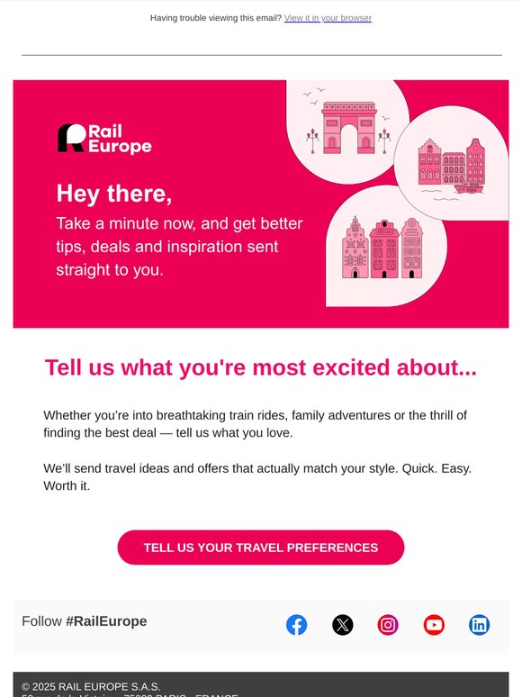 Let’s make your Rail Europe emails feel right for you 💌
