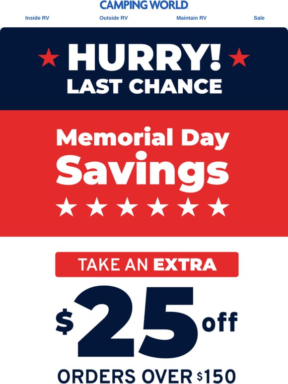 LAST CHANCE to save $25 off $150+
