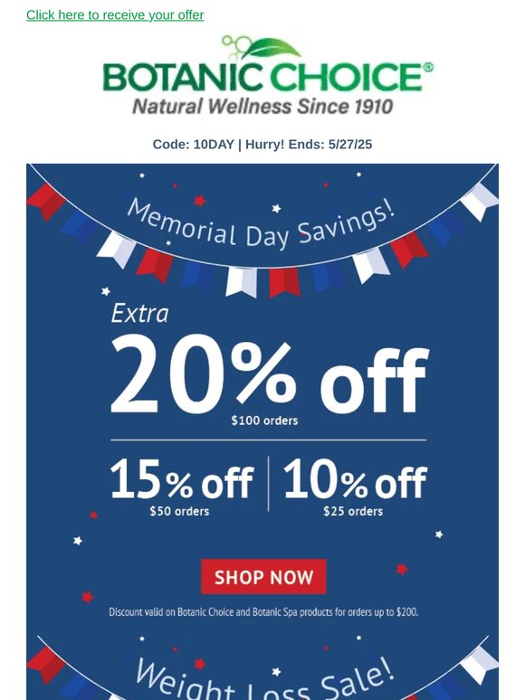 Ends soon... up to 20% off for Memorial Day!
