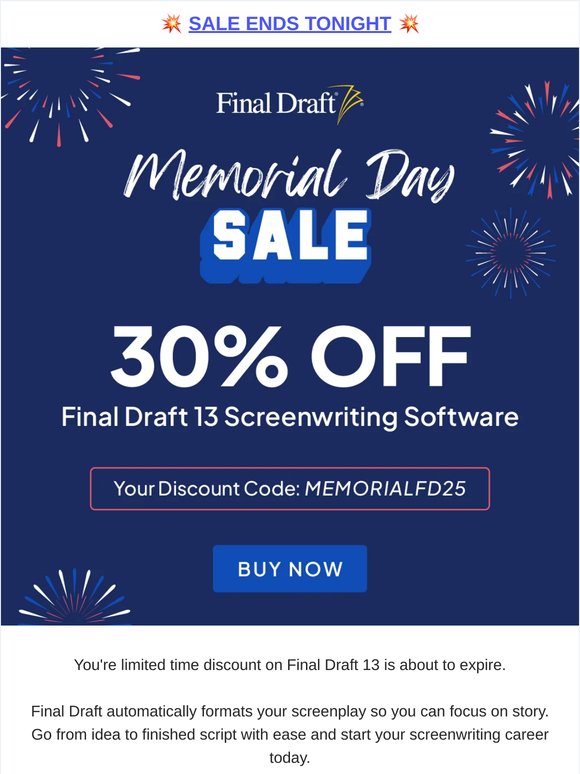 30% Off Final Draft 13: Less than 12 HOURS to go!
