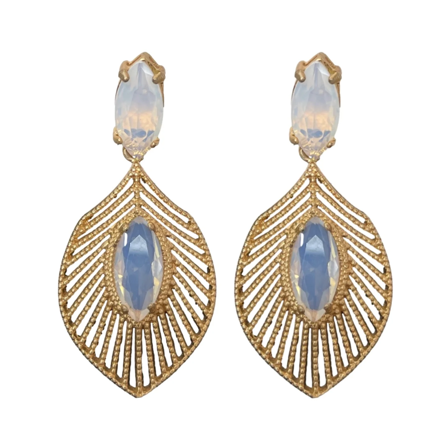Image of Rose Gold and Frosted Quartz Palm Statement Earrings