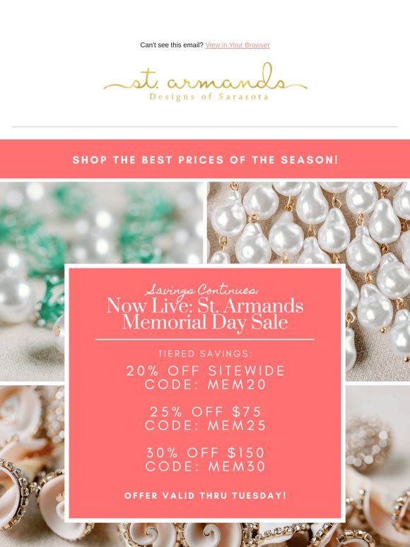 Memorial Day Savings Continues! 20-30% off Sitewide!