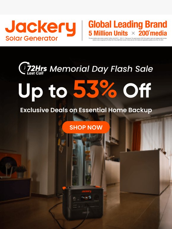 ⏰Memorial Day 72-Hour Flash Sale: Lowest Prices in Jackery History!