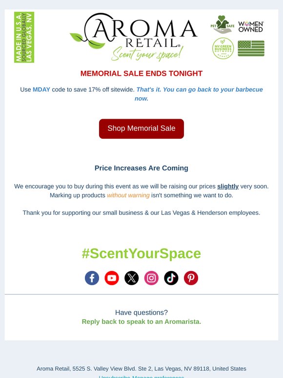 Sitewide Memorial Sale ENDS TONIGHT: Get Your Summer Home Decor Scents Now