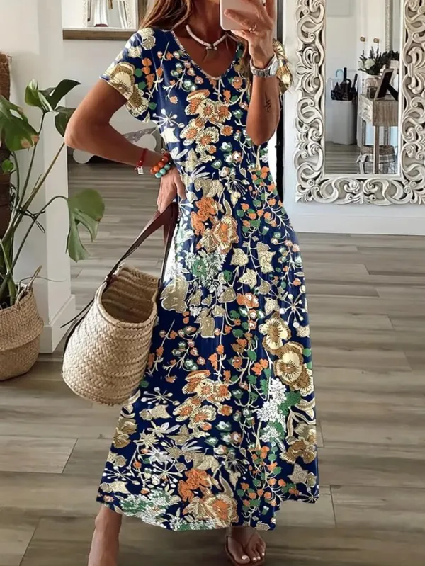 Image of Vintage Lovely Floral Art Print Pocket Cotton Dress