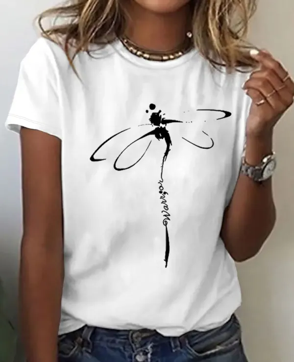 Image of Dragonfly Print T-Shirt