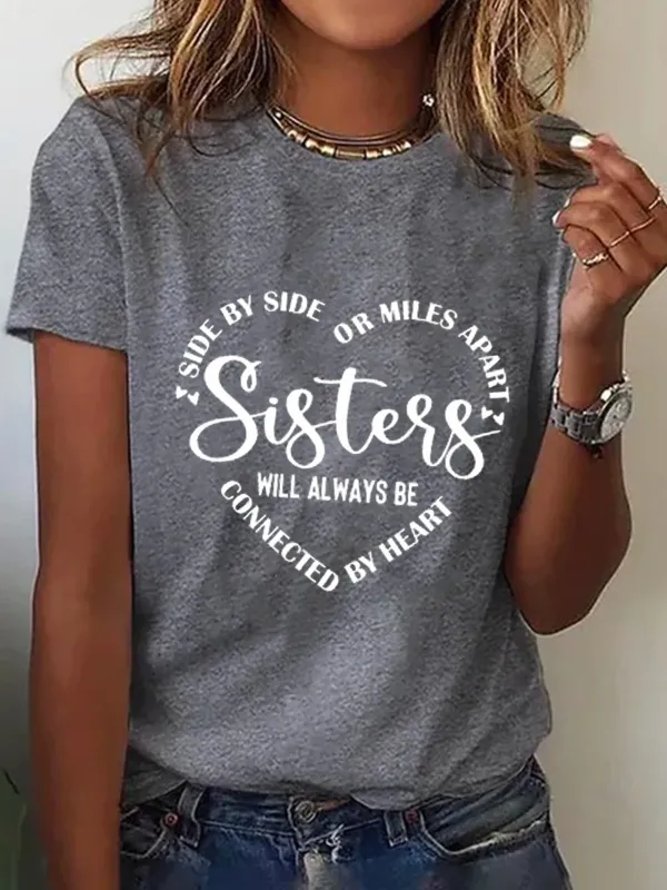 Image of Casual Crew Neck Short Sleeve Loose Text Letters T-Shirt
