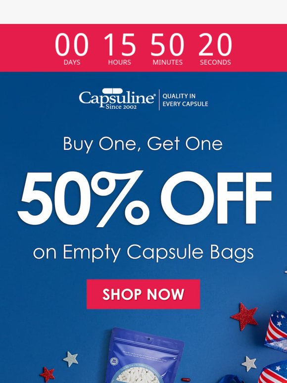 ⏳ Hurry, time’s running out! Buy One, Get One 50% OFF on Capsule Bags