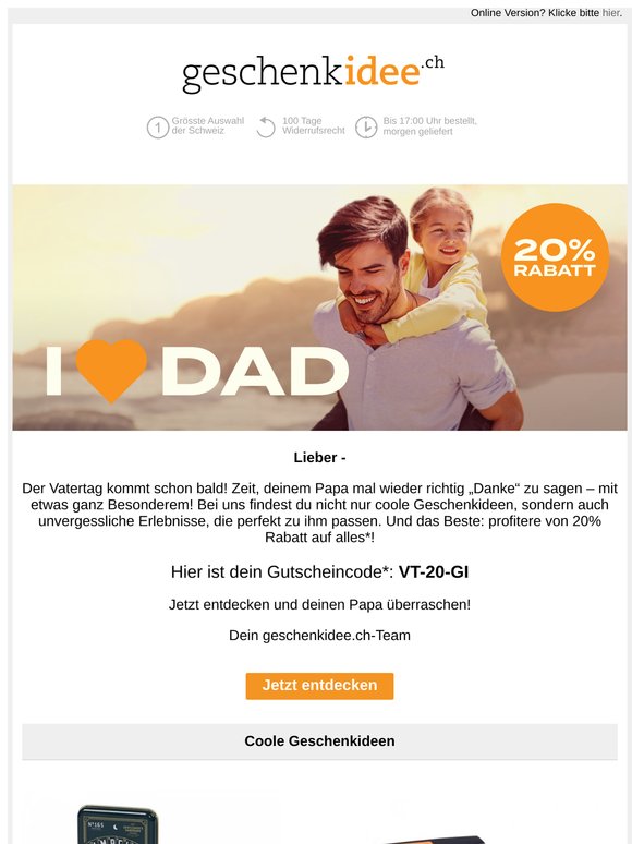 Der Vatertag kann kommen: 20% Rabatt!