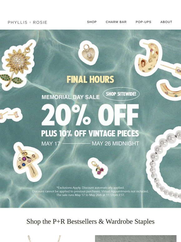FINAL HOURS: 20% Off Jewelry & 10% Off Vintage Ends Tonight!