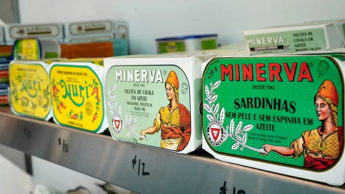 Centerpiece on tinned fish, the cans of sardines, salmon, oysters, mussels and more. Photographed at Fearless Fish Market in Providence on Aug. 31, 2023.