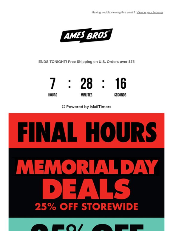 Tick-tock. Last Chance for 25% Off & Free Shipping.
