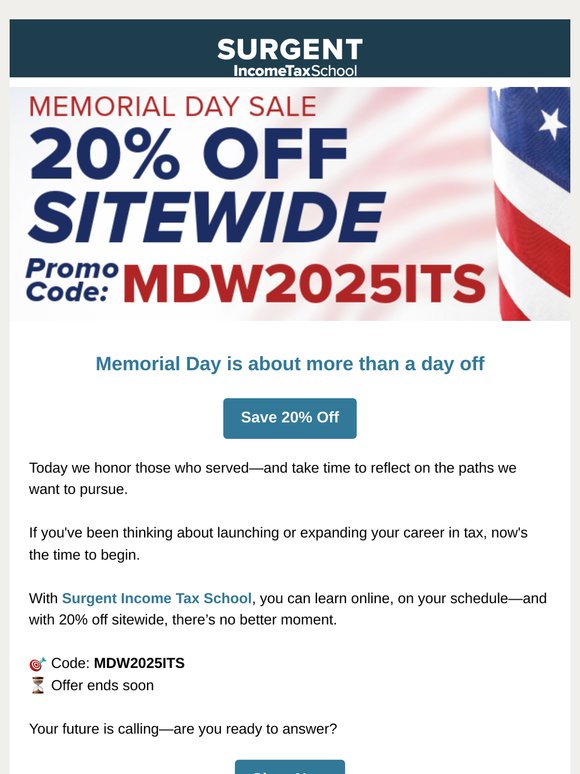 Honor Memorial Day: Invest in Your Future with 20% Off!