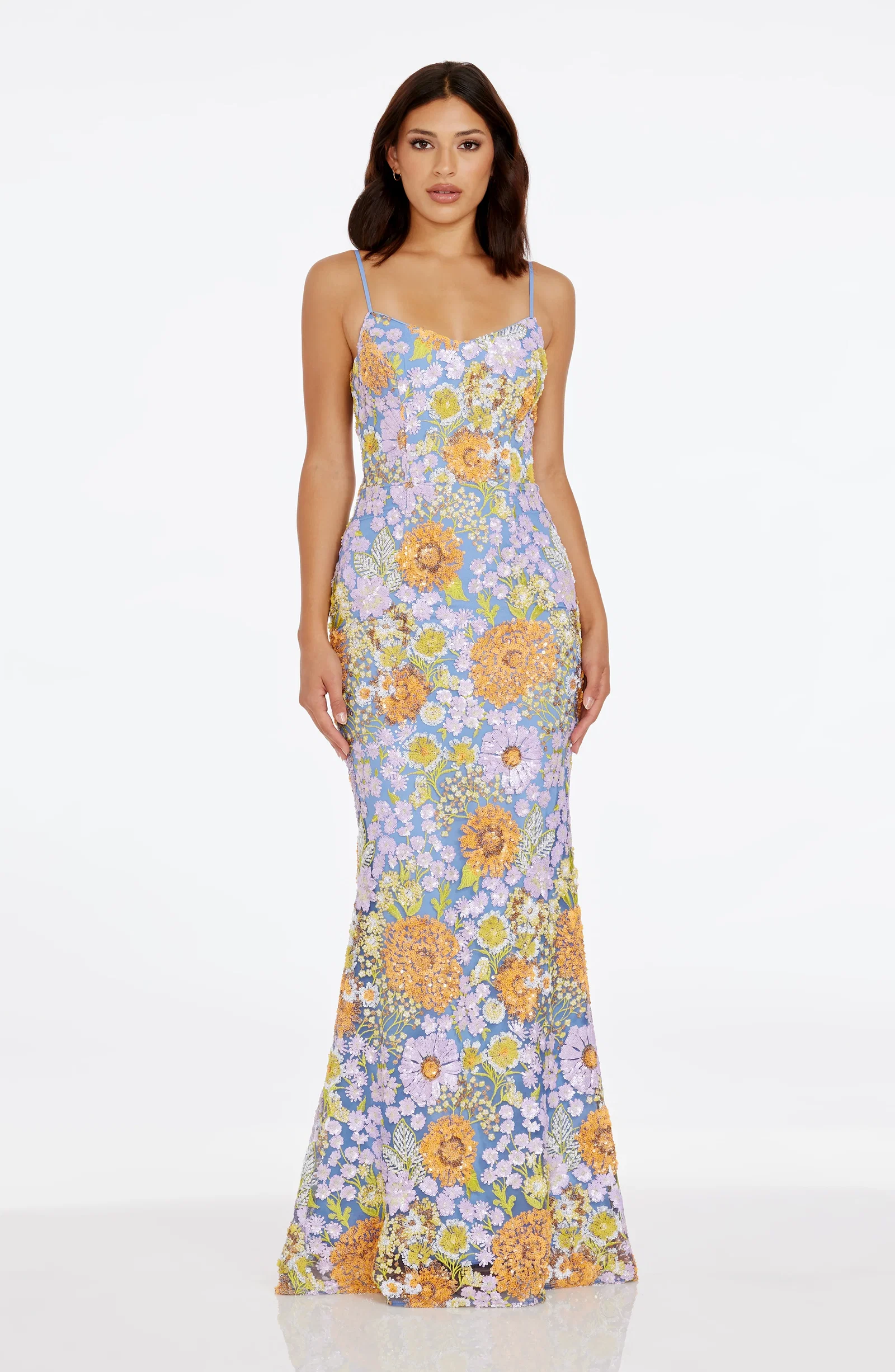 strapless open back dress Rent Dress The Population Janelle Maxi Dress in Black Multi Sequin main image 1