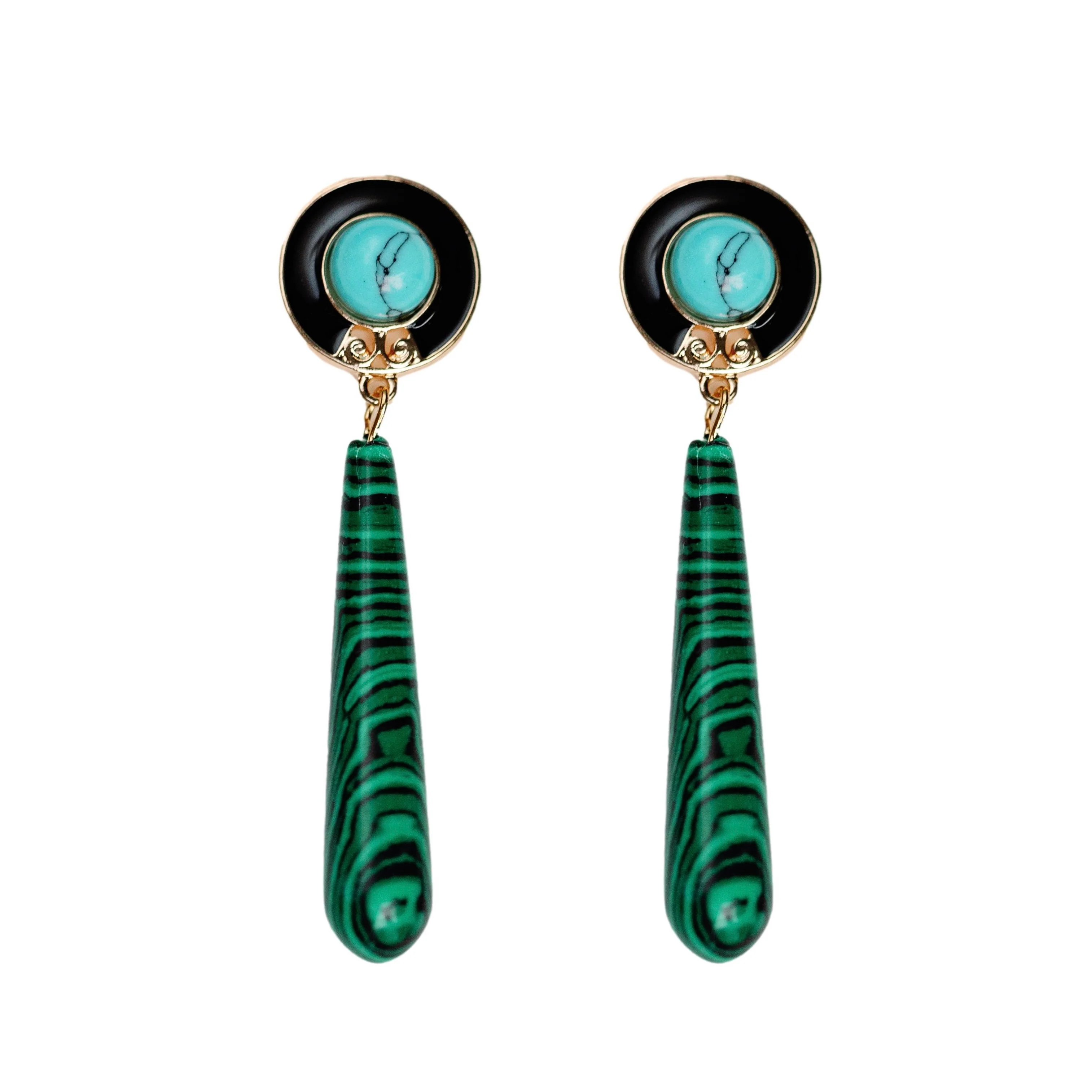 Image of Turquoise and Malachite Drop Earrings