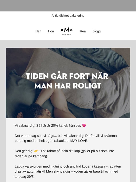 Du är saknad! Ta emot 20 % extra kärlek från oss 💌