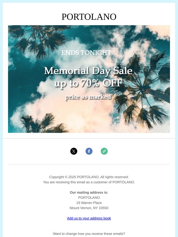 ENDS TOMORROW -up to 70% OFF