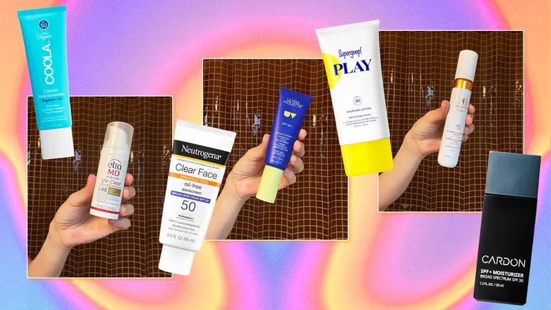 Image may contain: Bottle, Advertisement, Cosmetics, Sunscreen, Lotion, Baby, and Person best face sunscreen