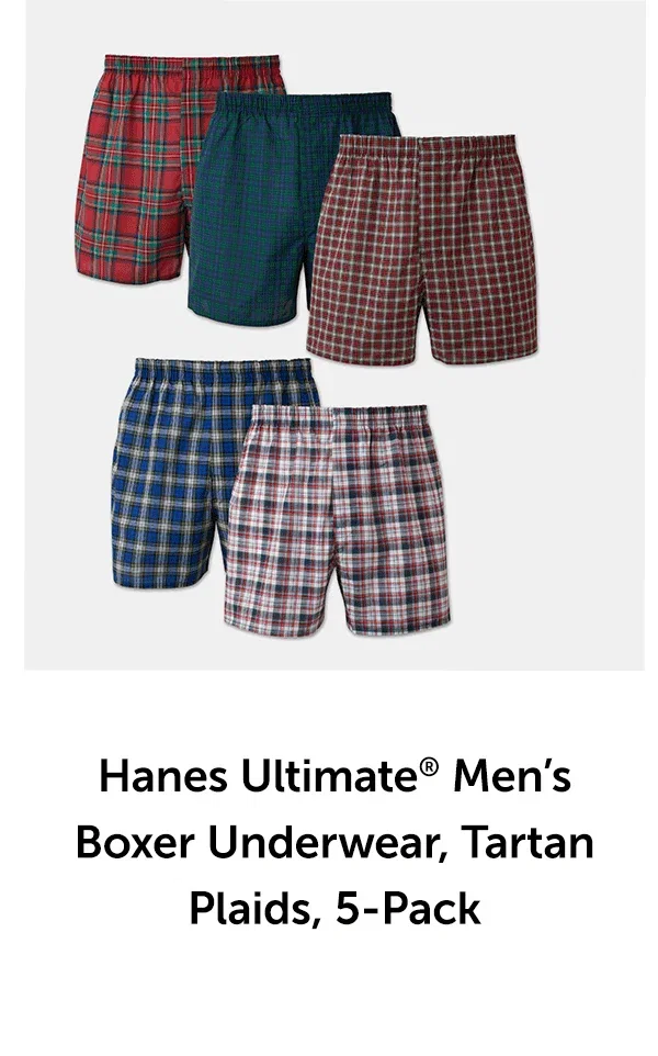 Hanes Ultimate Men’s Boxer Underwear, Tartan Plaids, 5-Pack