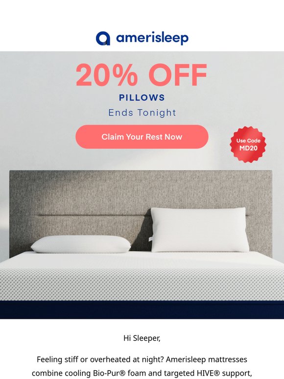 🛏️ Mid-Week Spotlight: Save $600 on Mattresses + 20% Off Pillows