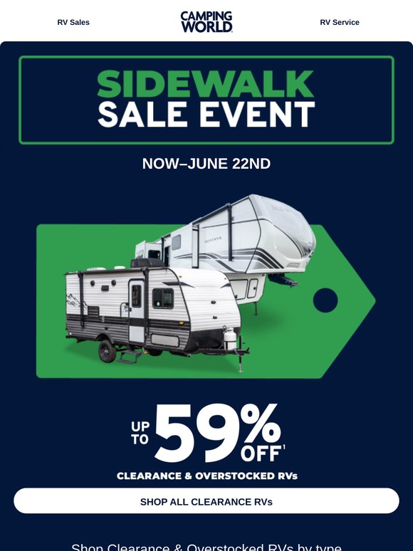 Up to 59% off RVs - Clearance and overstock must go!