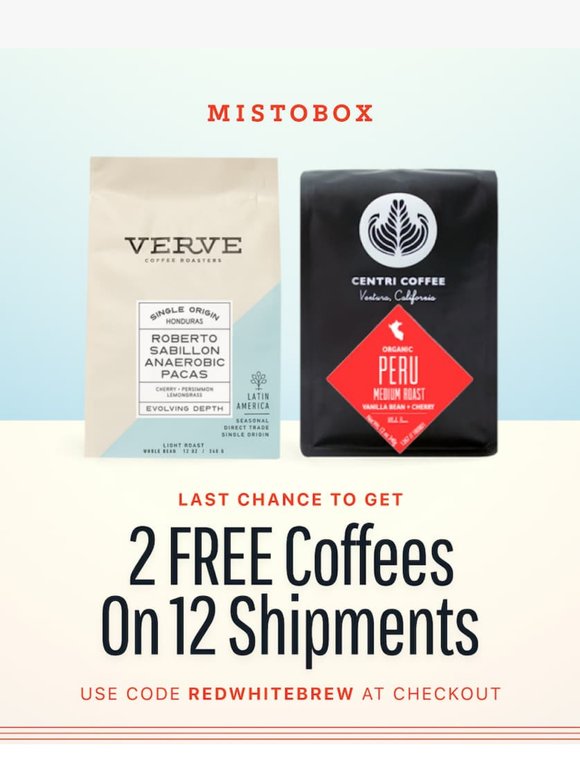 ⏳ Extended: 2 Free Coffees Ends at Midnight!