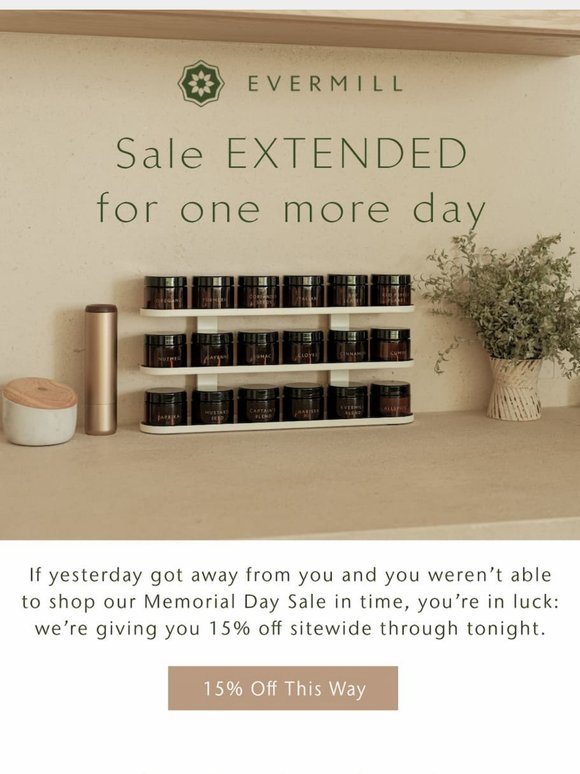 EXTENDED: 15% off for one more day!