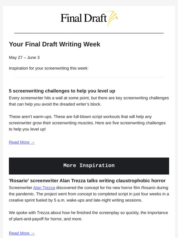Your Final Draft Weekly Digest: May 27 – June 3