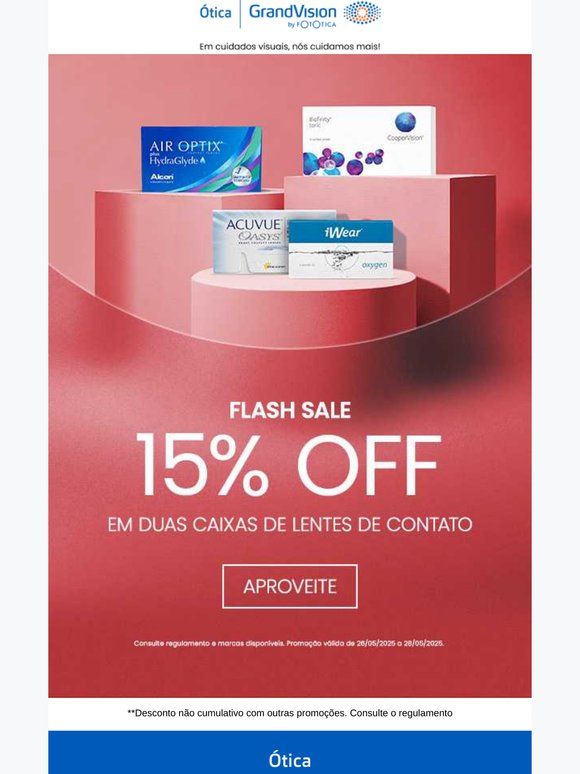 FLASH SALE: 15% OFF em lentes de contato