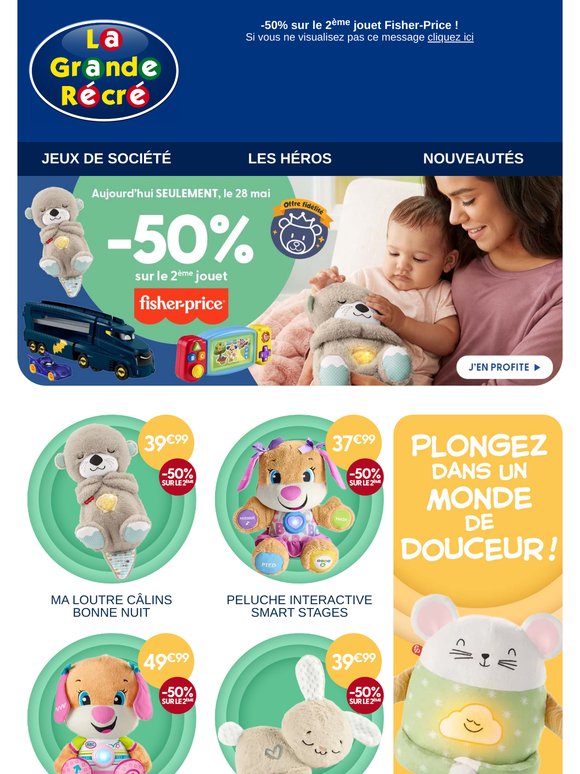 ⏱️ Aujourd'hui SEULEMENT, -50% sur le 2ème jouet Fisher Price !