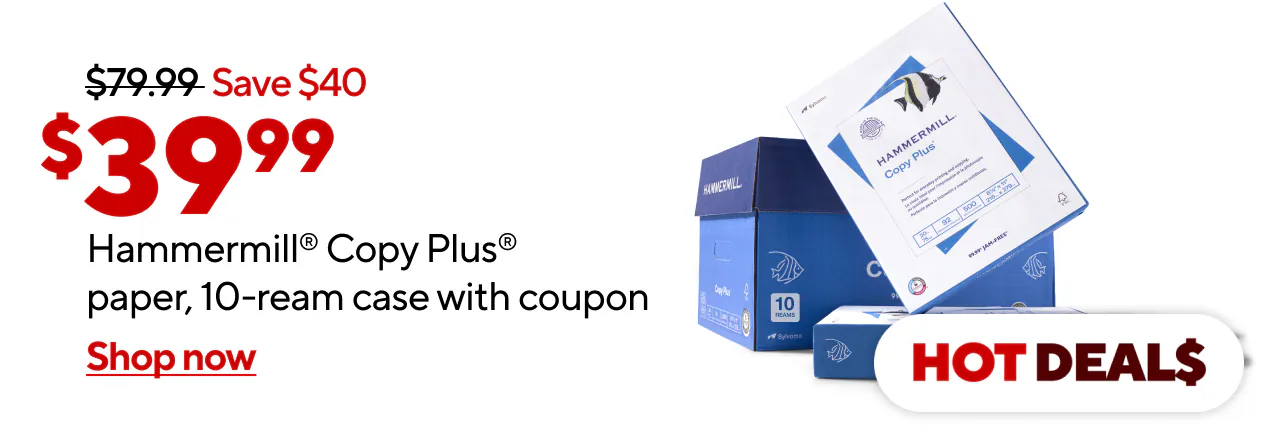 Only $39.99 for Hammermill Copy Plus paper, 10-ream case after coupon.