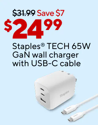 $139.99 Emerge™ Vortex™ gaming chair
$549.99 Lenovo™ V15 G4 15.6" laptop with Intel® Core™ i7 Processor
40% off custom cards, invitations and photo gifts.
$24.99 Staples® TECH 65W wall charger with USB-C cable
$9.99 select diploma and certificate frames.