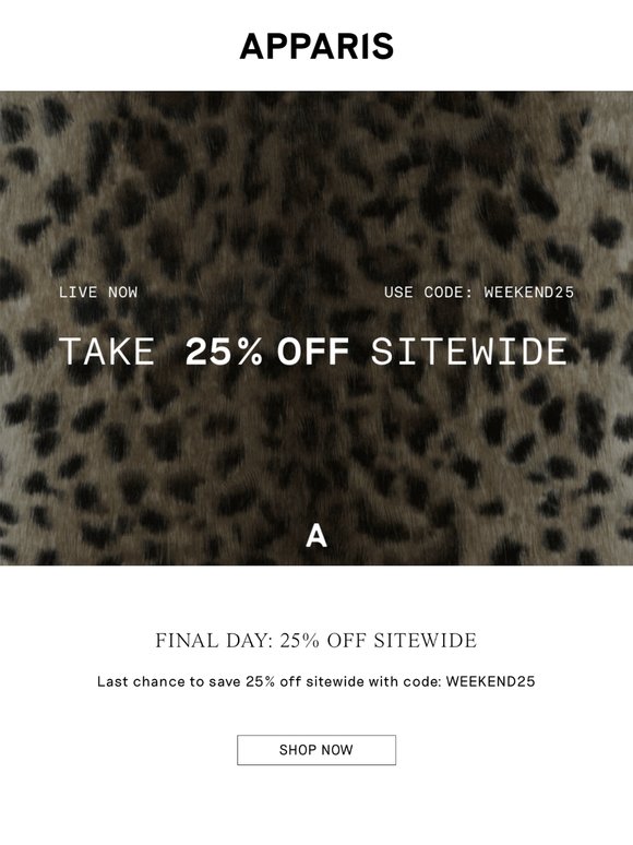 ENDS TONIGHT: 25% off sitewide