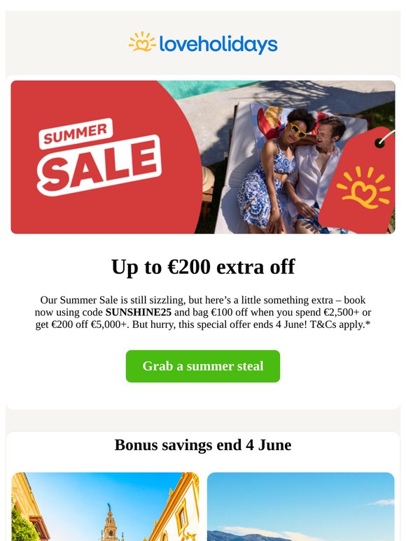Up to €200 extra off summer holidays ⚡