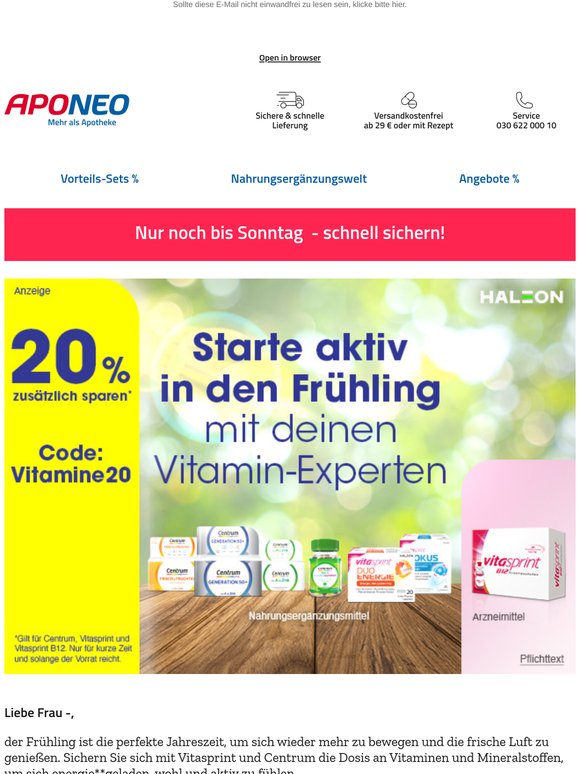 🎈 20 % Extra-Rabatt* auf Vitasprint und Centrum, Frau —! 🎈