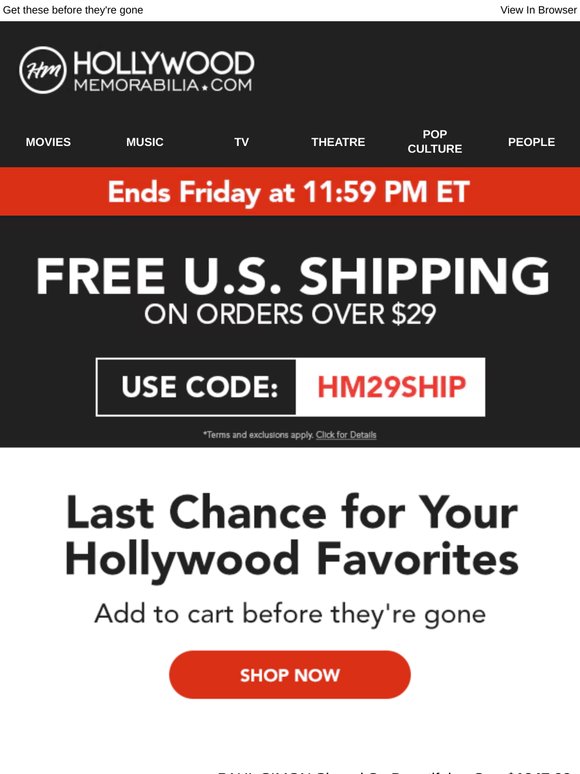 Finalize Your Hollywood Memorabilia Collection...