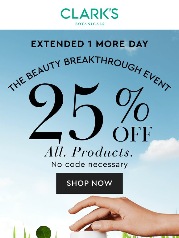 Extended 1 more day! 25% off sitewide