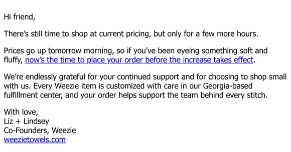 Prices increase tomorrow…shop now!
