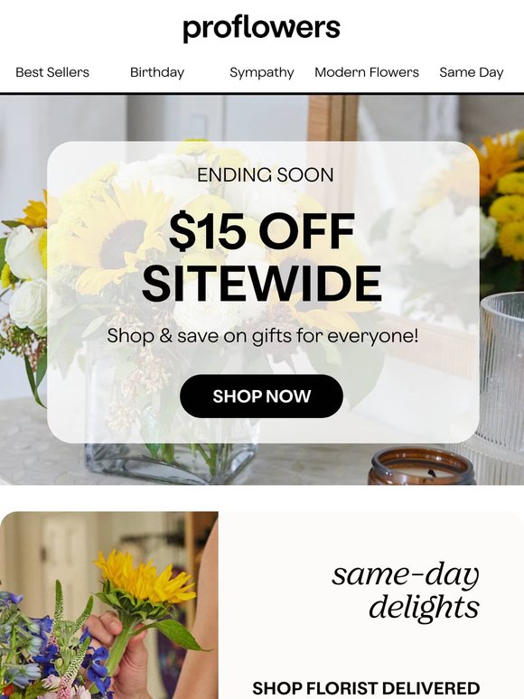 Savings Inside: $15 Off Flowers They Will Love!