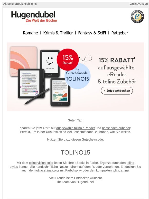 Guten Tag, 15% auf tolino eReader!