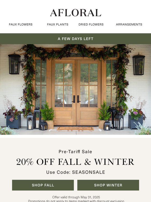 20% Off Fall & Winter Ends Soon