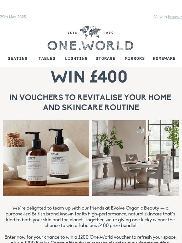 Win £400 to Revitalise your Home and Skincare Routine