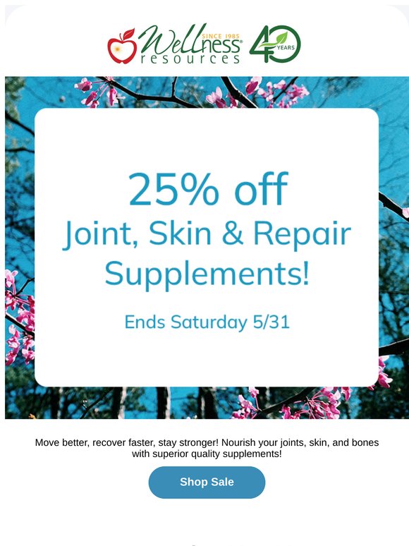 Final Hours: 25% off Joint, Skin & Repair Supplements!