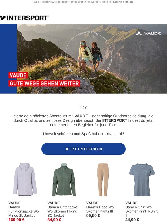 Outdoor erleben. Umwelt schützen. VAUDE bei INTERSPORT.