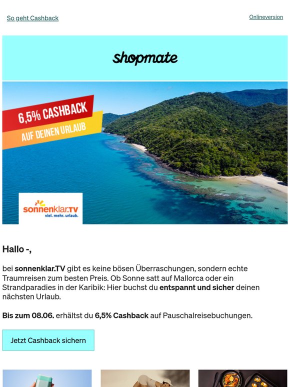 6,5% Cashback bei sonnenklar.TV