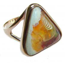 Queen of Fire best quality 14.4 carat Mexican Opal 18K Rose Gold over .925 Sterling Silver handmade ring  9